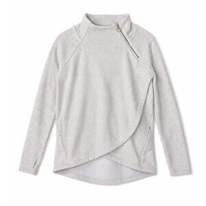 Athleta Cozy Karma Asymmetrical Zip Pullover Sweatshirt Beige-Gray Small